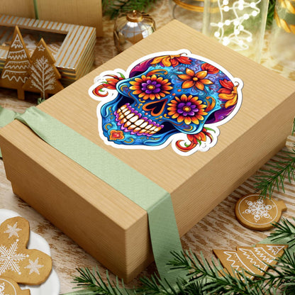 ColorFlow | Vibrant Floral Sugar Skull Sticker | Dia de los Muertos Vinyl Decal | Waterproof Skull Art | Colorful Skull Aesthetic