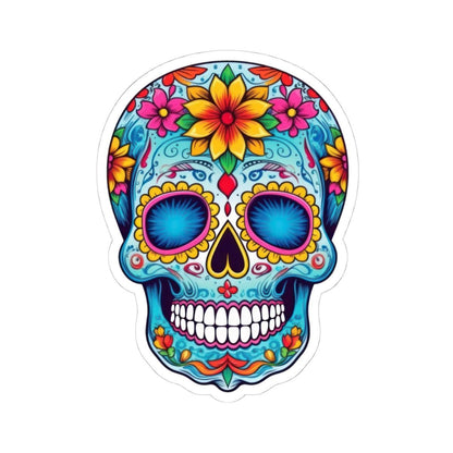 ColorFlow | Vibrant Sugar Skull Vinyl Sticker | Dia de los Muertos Floral Decal | Waterproof Colorful Skull Laptop Sticker