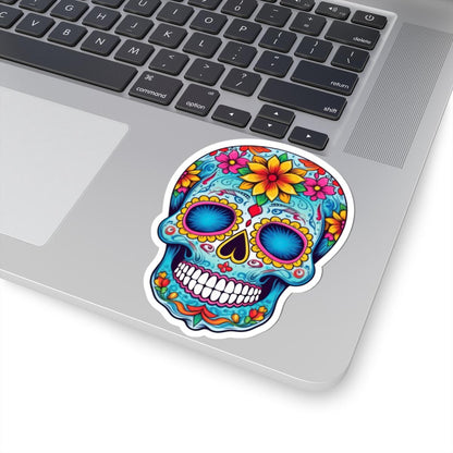 ColorFlow | Vibrant Sugar Skull Vinyl Sticker | Dia de los Muertos Floral Decal | Waterproof Colorful Skull Laptop Sticker