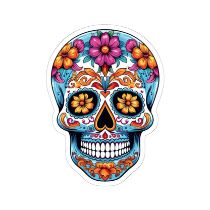 Radiant Floral Sugar Skull Vinyl Sticker | Colorful Día de los Muertos Calavera Art | Waterproof Decorative Laptop Decal