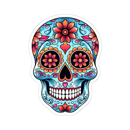 ColorFlow | Floral Sugar Skull Vinyl Sticker | Day of the Dead Heart Eyes Decal | Waterproof Colorful Calavera Laptop Sticker