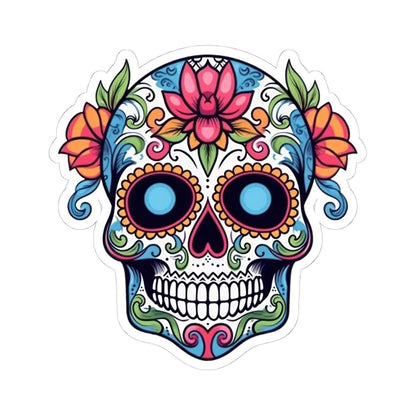 ColorFlow | White Sugar Skull Vinyl Sticker | Floral Dia de los Muertos Decal | Waterproof Gothic Skull Art for Laptop or Flask