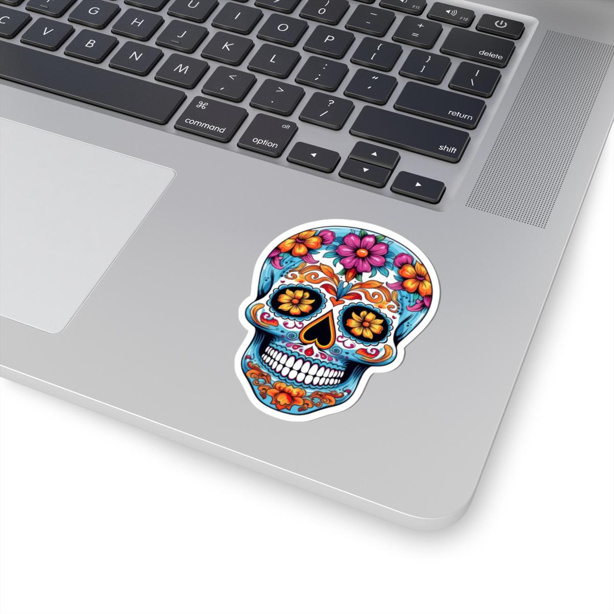 Radiant Floral Sugar Skull Vinyl Sticker | Colorful Día de los Muertos Calavera Art | Waterproof Decorative Laptop Decal