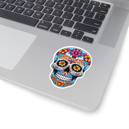 Radiant Floral Sugar Skull Vinyl Sticker | Colorful Día de los Muertos Calavera Art | Waterproof Decorative Laptop Decal