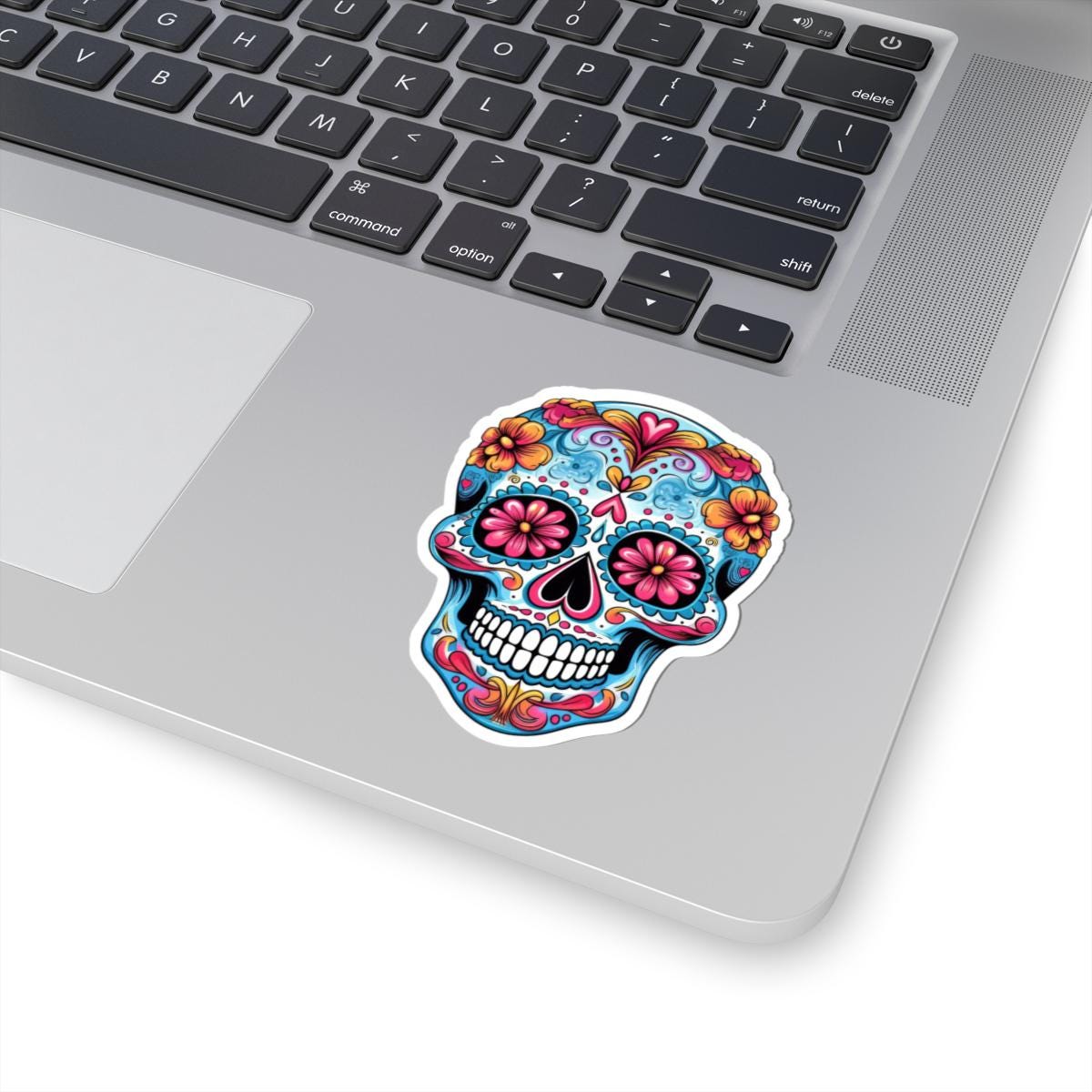 Pink Bloom Sugar Skull Vinyl Sticker | Día de los Muertos Waterproof Calavera Art | Floral Mexican Skull Laptop Decal