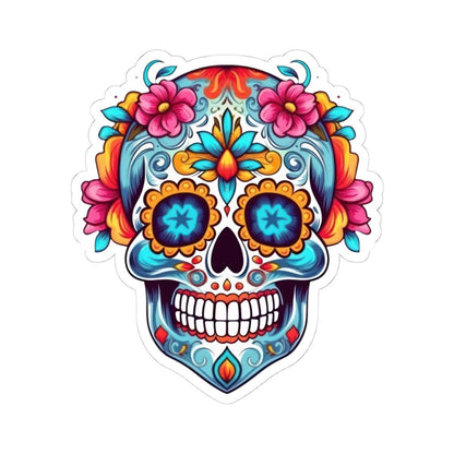 ColorFlow | Floral Sugar Skull Vinyl Sticker | Dia de los Muertos Waterproof Decal | Bright Mexican Skull for Laptop or Water Bottle