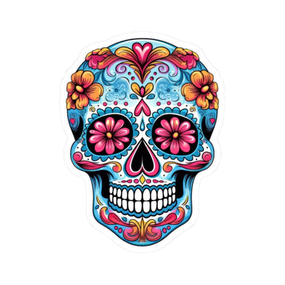 Pink Bloom Sugar Skull Vinyl Sticker | Día de los Muertos Waterproof Calavera Art | Floral Mexican Skull Laptop Decal