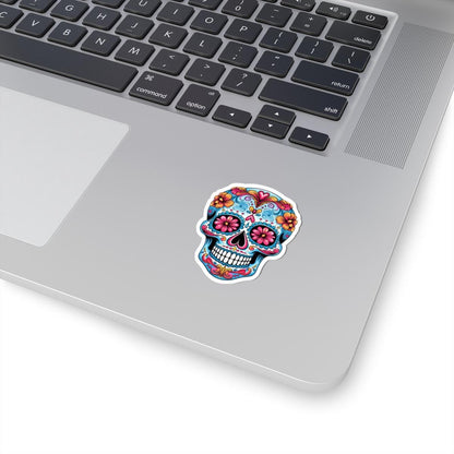 Pink Bloom Sugar Skull Vinyl Sticker | Día de los Muertos Waterproof Calavera Art | Floral Mexican Skull Laptop Decal