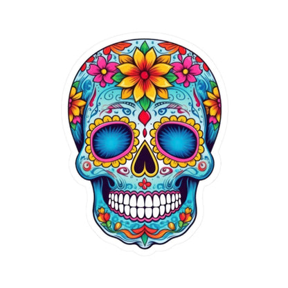 ColorFlow | Vibrant Sugar Skull Vinyl Sticker | Dia de los Muertos Floral Decal | Waterproof Colorful Skull Laptop Sticker