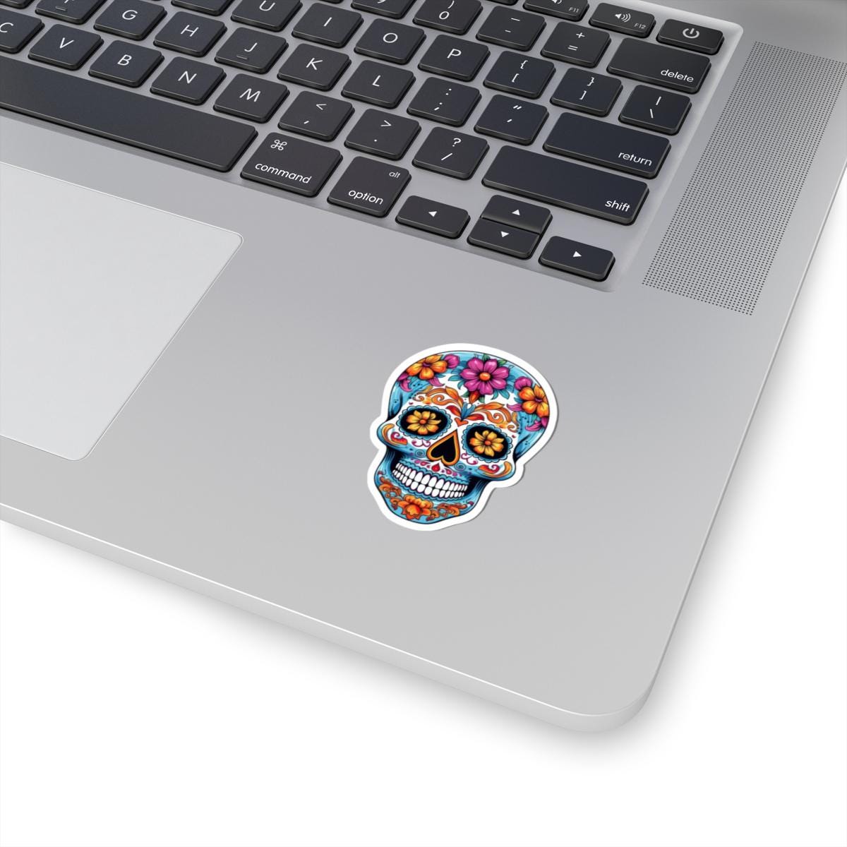 Radiant Floral Sugar Skull Vinyl Sticker | Colorful Día de los Muertos Calavera Art | Waterproof Decorative Laptop Decal