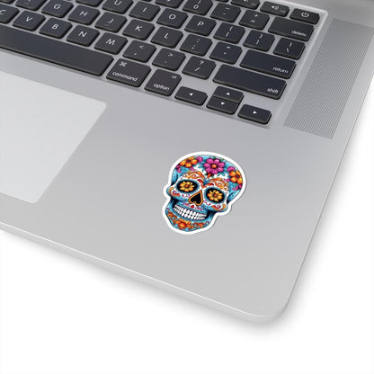 Radiant Floral Sugar Skull Vinyl Sticker | Colorful Día de los Muertos Calavera Art | Waterproof Decorative Laptop Decal