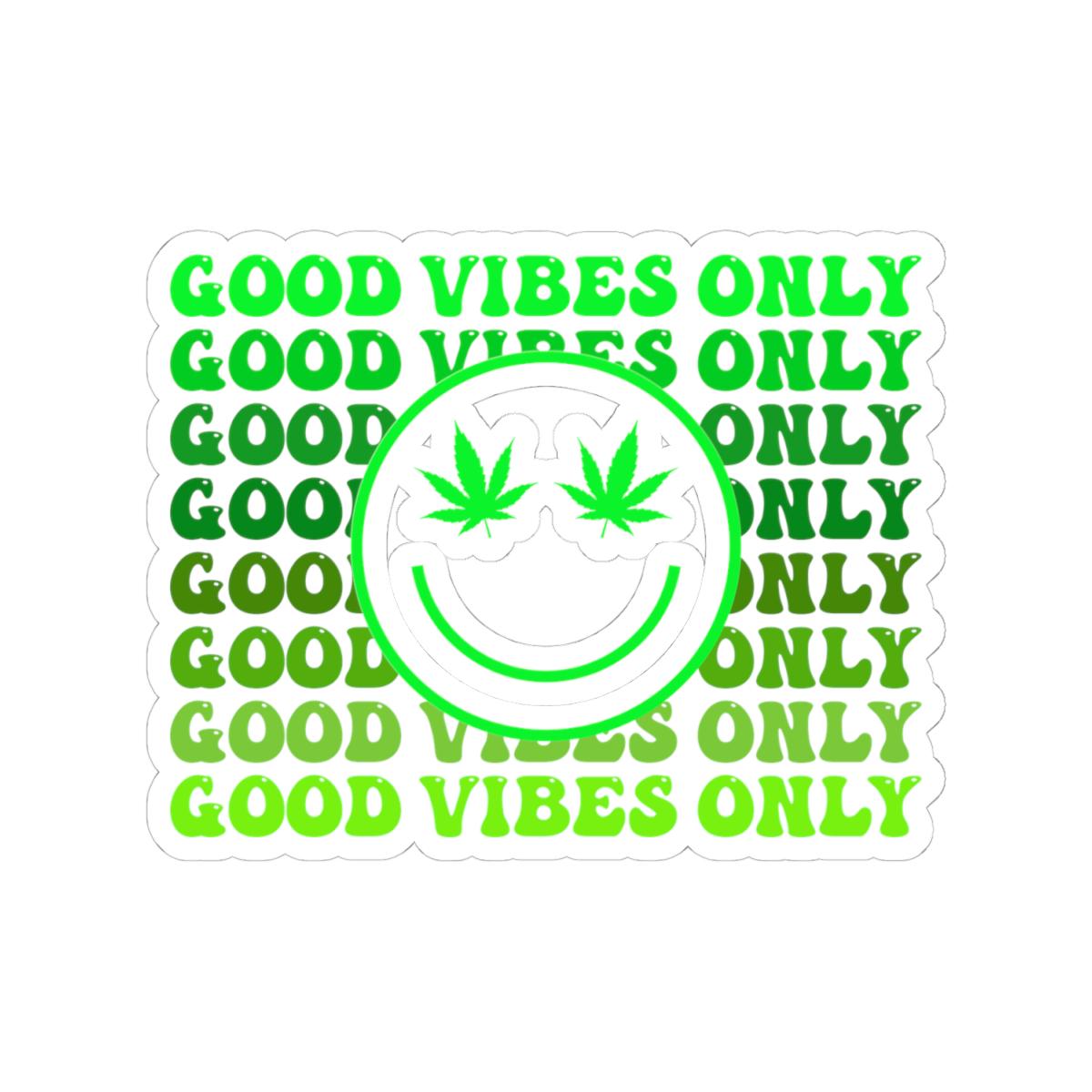 ColorFlow | Good Vibes Only Weed Sticker Waterproof Vinyl Cannabis Leaf Smiley Face Stoner Decal for Laptop Tumbler Blunt Box Gift