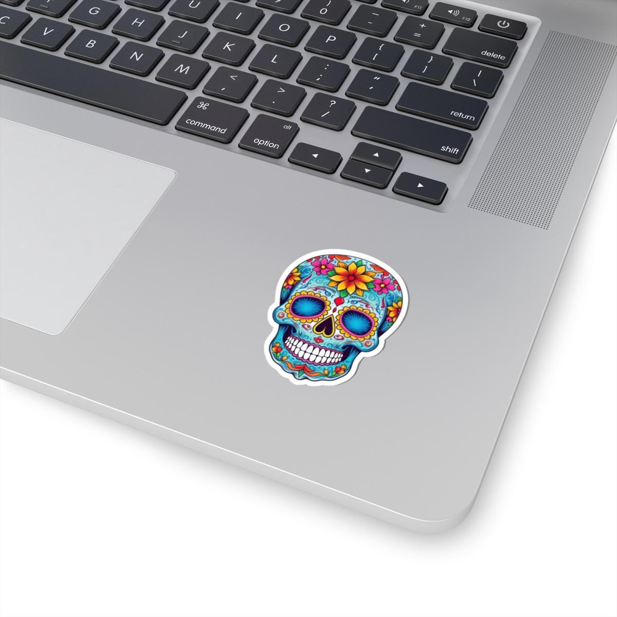 ColorFlow | Vibrant Sugar Skull Vinyl Sticker | Dia de los Muertos Floral Decal | Waterproof Colorful Skull Laptop Sticker