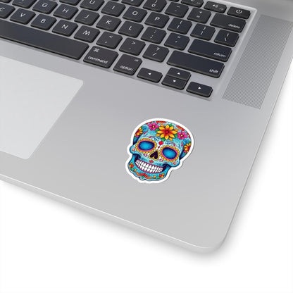ColorFlow | Vibrant Sugar Skull Vinyl Sticker | Dia de los Muertos Floral Decal | Waterproof Colorful Skull Laptop Sticker