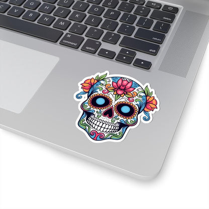 ColorFlow | White Sugar Skull Vinyl Sticker | Floral Dia de los Muertos Decal | Waterproof Gothic Skull Art for Laptop or Flask