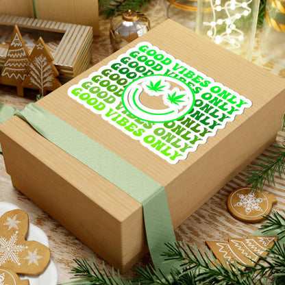 ColorFlow | Good Vibes Only Weed Sticker Waterproof Vinyl Cannabis Leaf Smiley Face Stoner Decal for Laptop Tumbler Blunt Box Gift