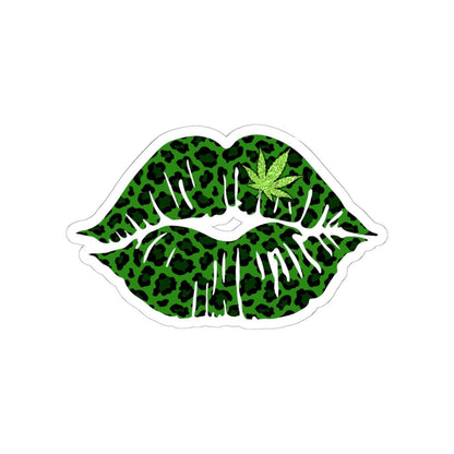ColorFlow | Leopard Print Green Lips Sticker Waterproof Kiss Cut Cannabis Leaf Vinyl Decal Stoner Girl Weed Glossy Art Laptop Car Decor