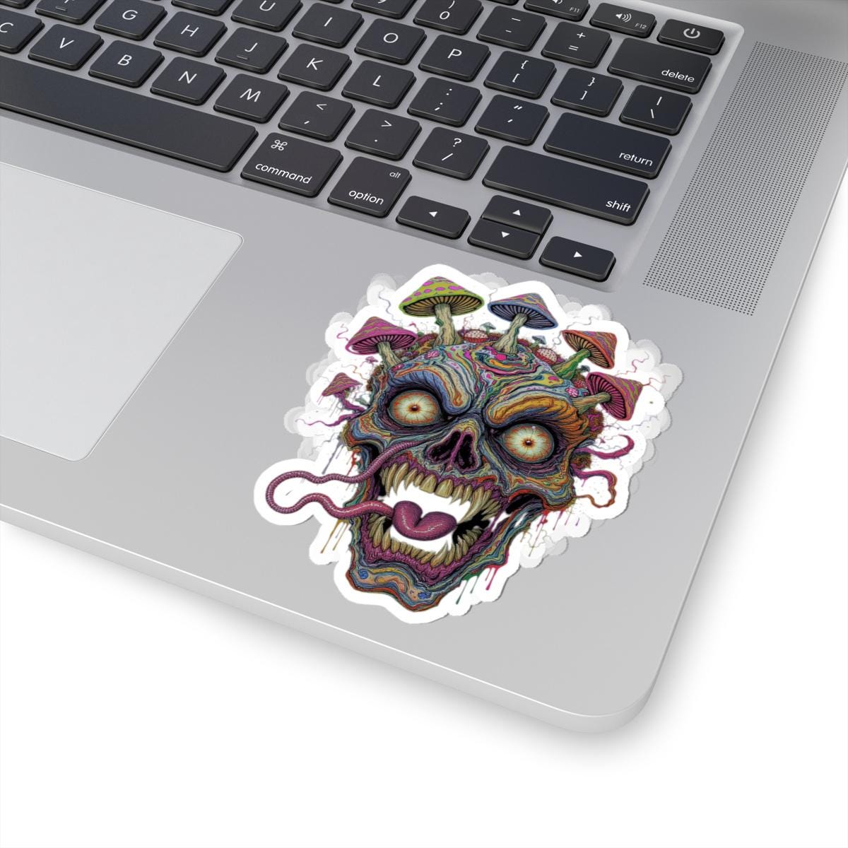 Psychedelic Skull Sticker | Trippy Mushroom Horror Art, Vibrant Surreal Design