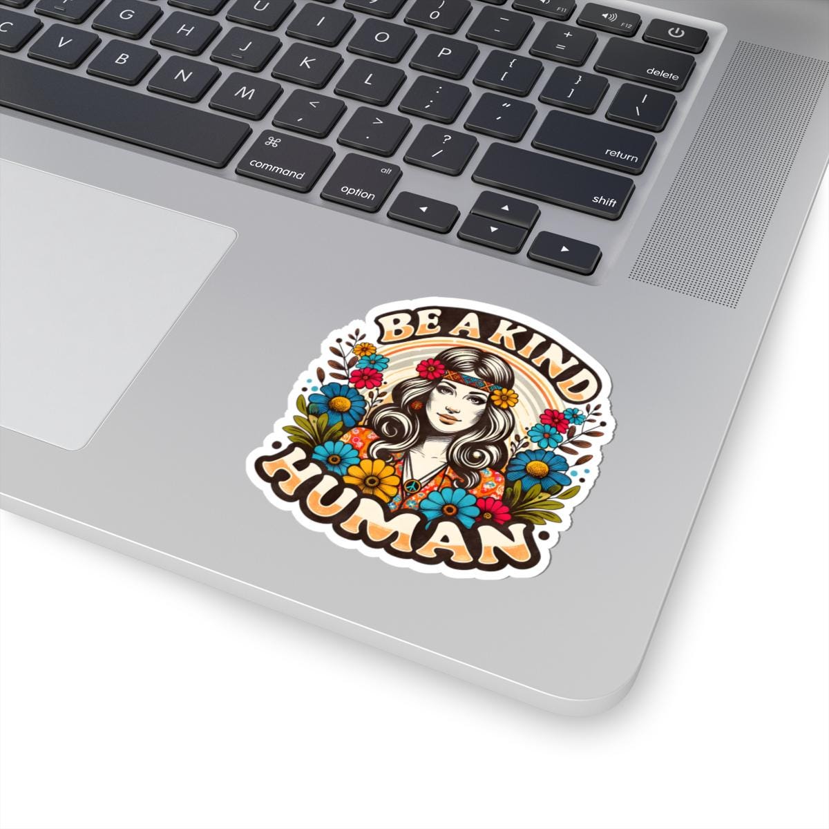 Retro Hippie Flower Power Sticker | Be A Kind Human Peace Decal (Vinyl)