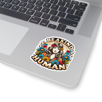 Retro Hippie Flower Power Sticker | Be A Kind Human Peace Decal (Vinyl)