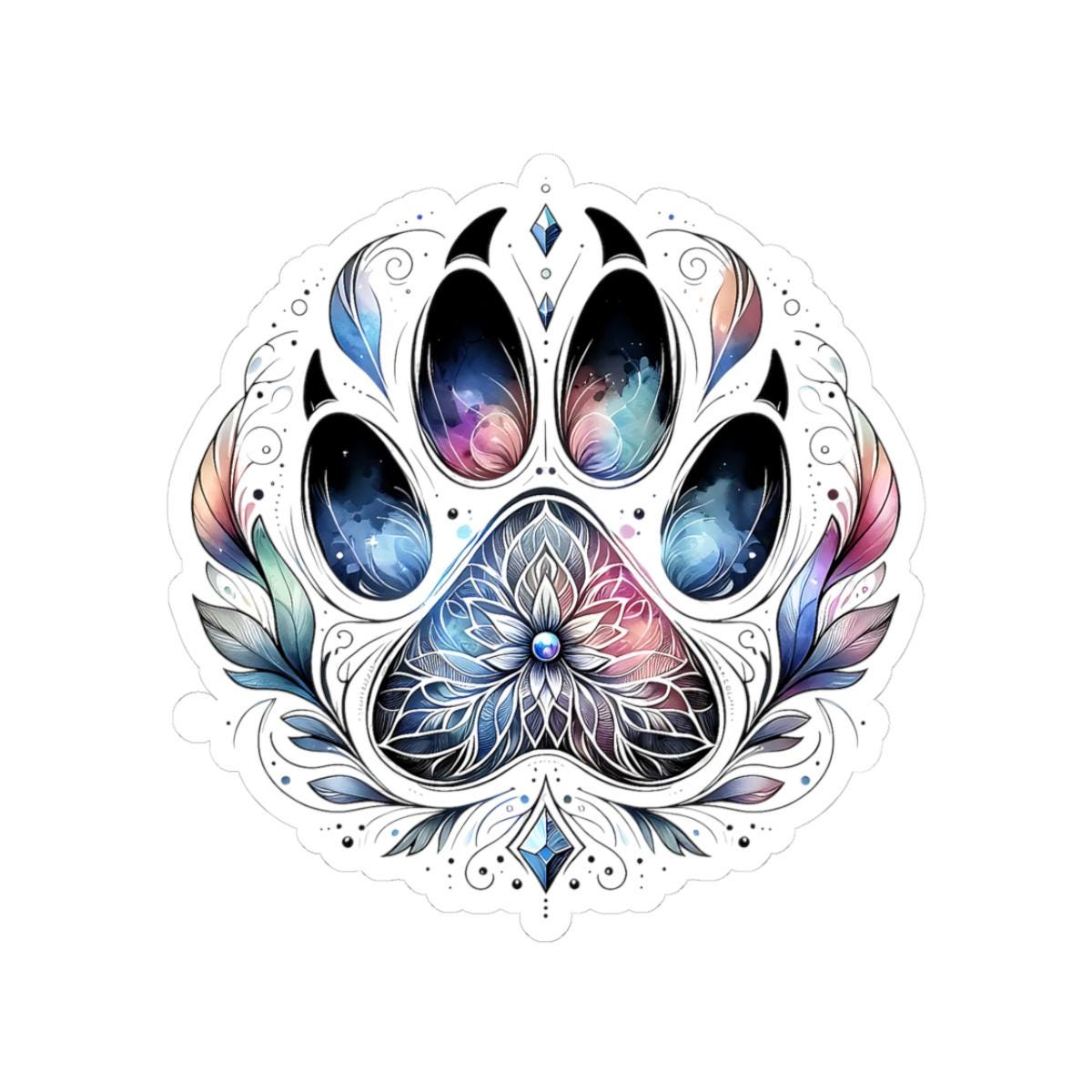 Mystical Galaxy Paw Print Sticker | Boho Cosmic Mandala Pet Decal
