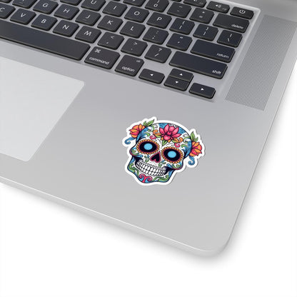 ColorFlow | White Sugar Skull Vinyl Sticker | Floral Dia de los Muertos Decal | Waterproof Gothic Skull Art for Laptop or Flask