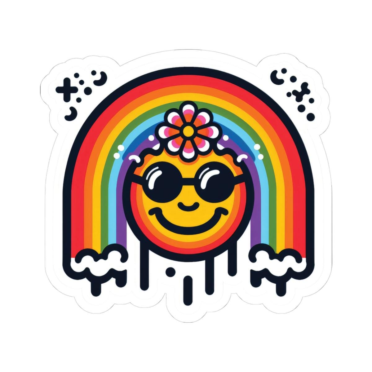 Groovy Smiley Sticker | Retro Drip Rainbow Decal, Hippie Vibes Vinyl