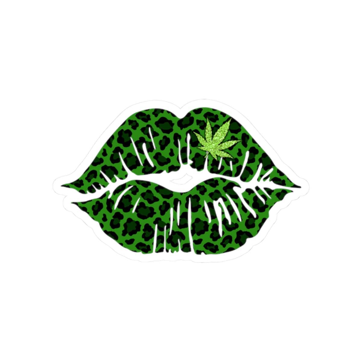 ColorFlow | Leopard Print Green Lips Sticker Waterproof Kiss Cut Cannabis Leaf Vinyl Decal Stoner Girl Weed Glossy Art Laptop Car Decor