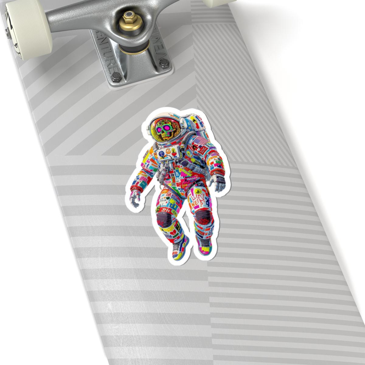 ColorFlow | Neon Skull Graffiti Astronaut Sticker | Trippy Cosmic Decal for Bold Space Lovers