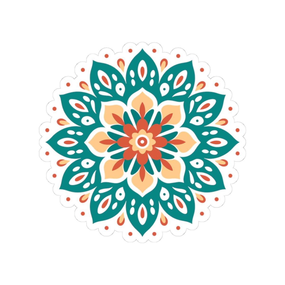 ColorFlow | Boho Earth Tone Mandala Sticker | Terracotta & Teal Sacred Flower Decal | Bohemian Art