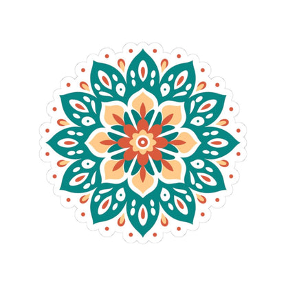 ColorFlow | Boho Earth Tone Mandala Sticker | Terracotta & Teal Sacred Flower Decal | Bohemian Art