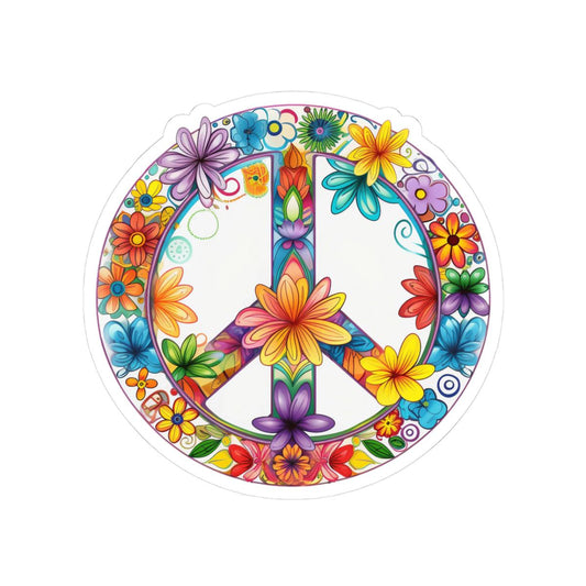ColorFlow | Groovy Peace Symbol Flower Sticker | Hippie Floral Wreath Decal | Rainbow Boho Art