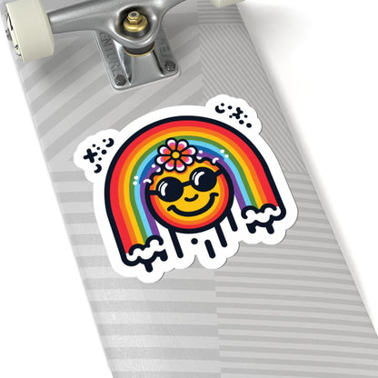 Groovy Smiley Sticker | Retro Drip Rainbow Decal, Hippie Vibes Vinyl