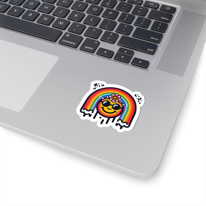 Groovy Smiley Sticker | Retro Drip Rainbow Decal, Hippie Vibes Vinyl