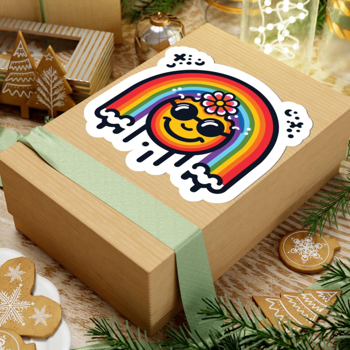 Groovy Smiley Sticker | Retro Drip Rainbow Decal, Hippie Vibes Vinyl