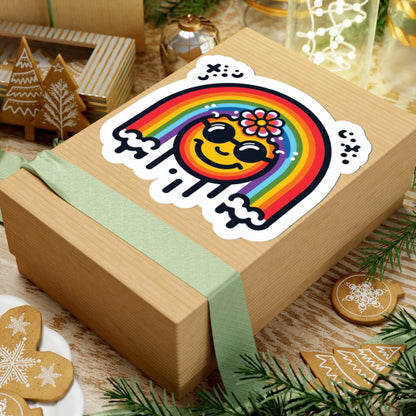 Groovy Smiley Sticker | Retro Drip Rainbow Decal, Hippie Vibes Vinyl