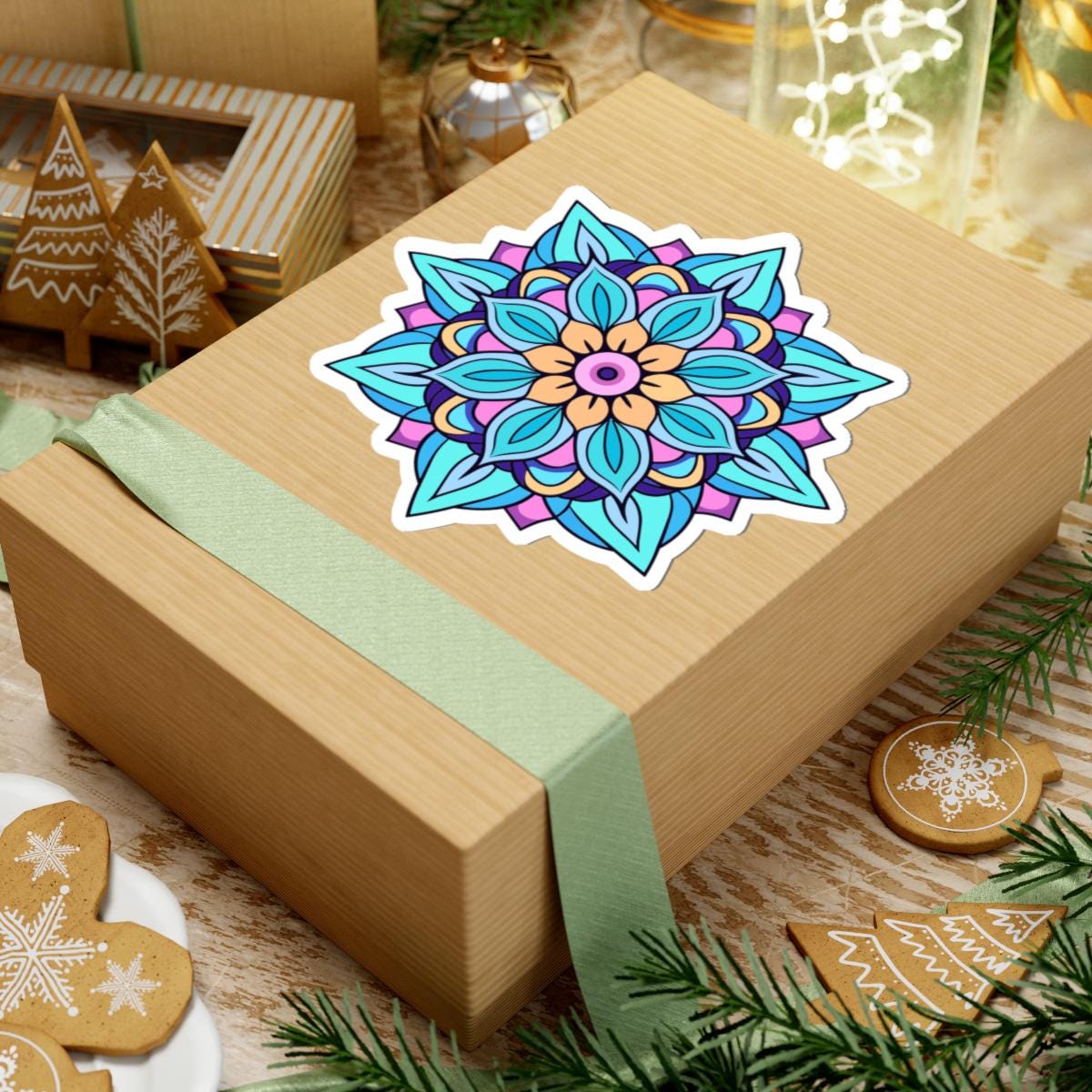 Tranquil Petals Blue Mandala Sticker | Boho Zen Vinyl Decal, Calm Energy Art