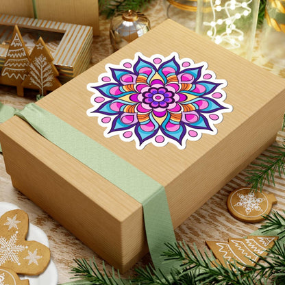 ColorFlow | Vibrant Lotus Bloom Mandala Sticker | Boho Rainbow Vinyl Decal | Sacred Flower Art