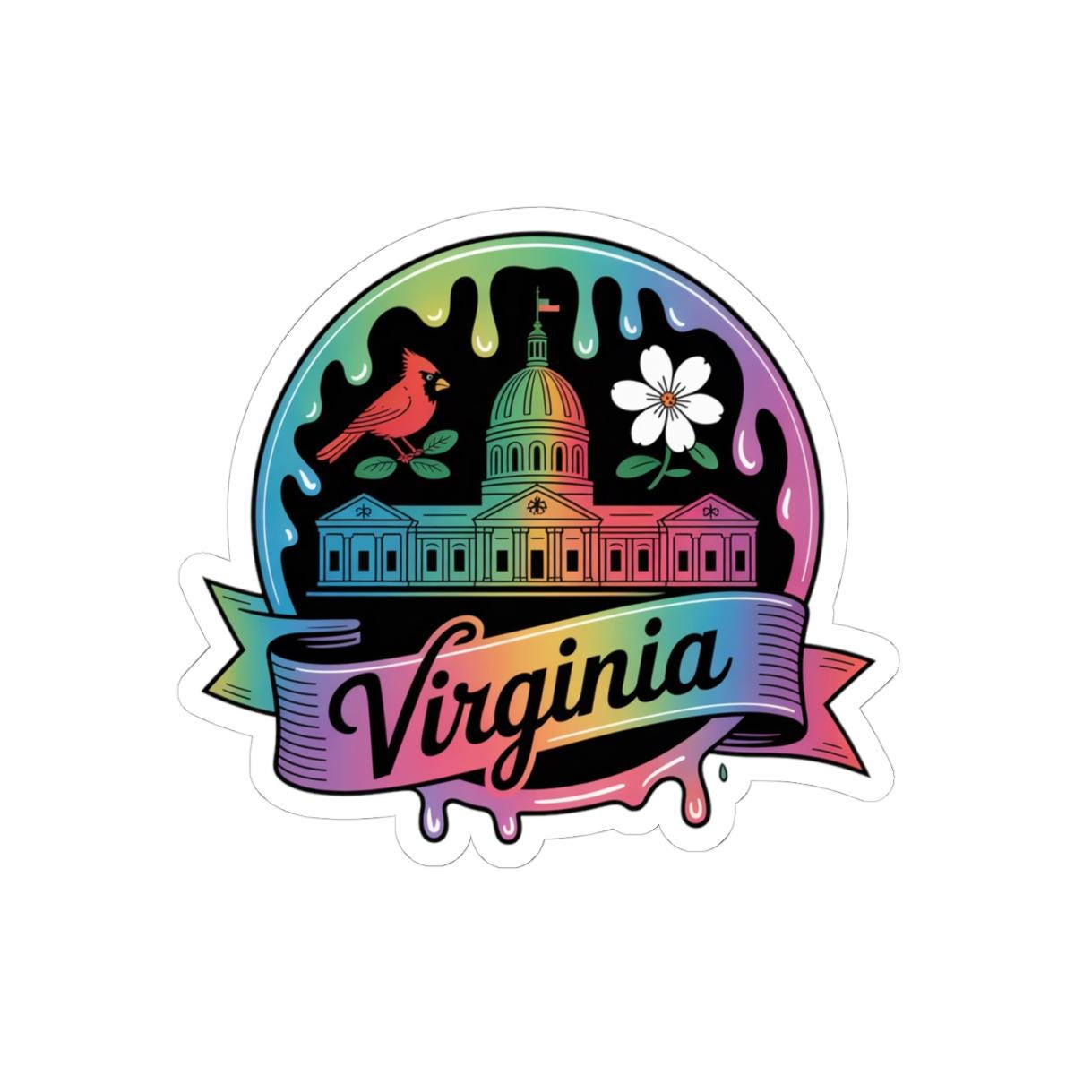 ColorFlow | Virginia Cardinal Capitol Rainbow Vinyl Sticker | Historic Richmond Landmark Art Decal