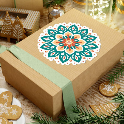 ColorFlow | Boho Earth Tone Mandala Sticker | Terracotta & Teal Sacred Flower Decal | Bohemian Art