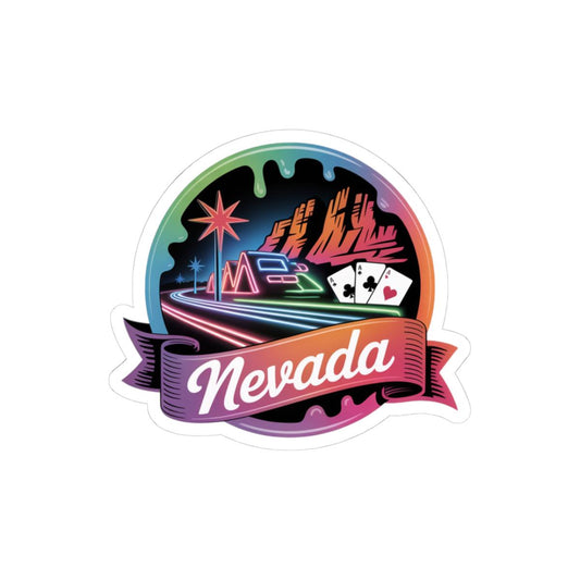 ColorFlow | Nevada Desert Neon Skyline Vinyl Sticker | Silver State Retro Travel Art Decal