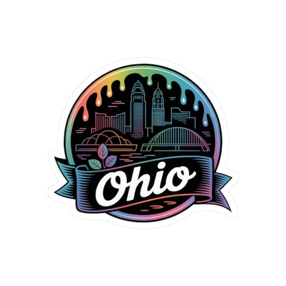 ColorFlow | Ohio City Skyline Riverfront Vinyl Sticker | Buckeye State Urban Travel Art Decal