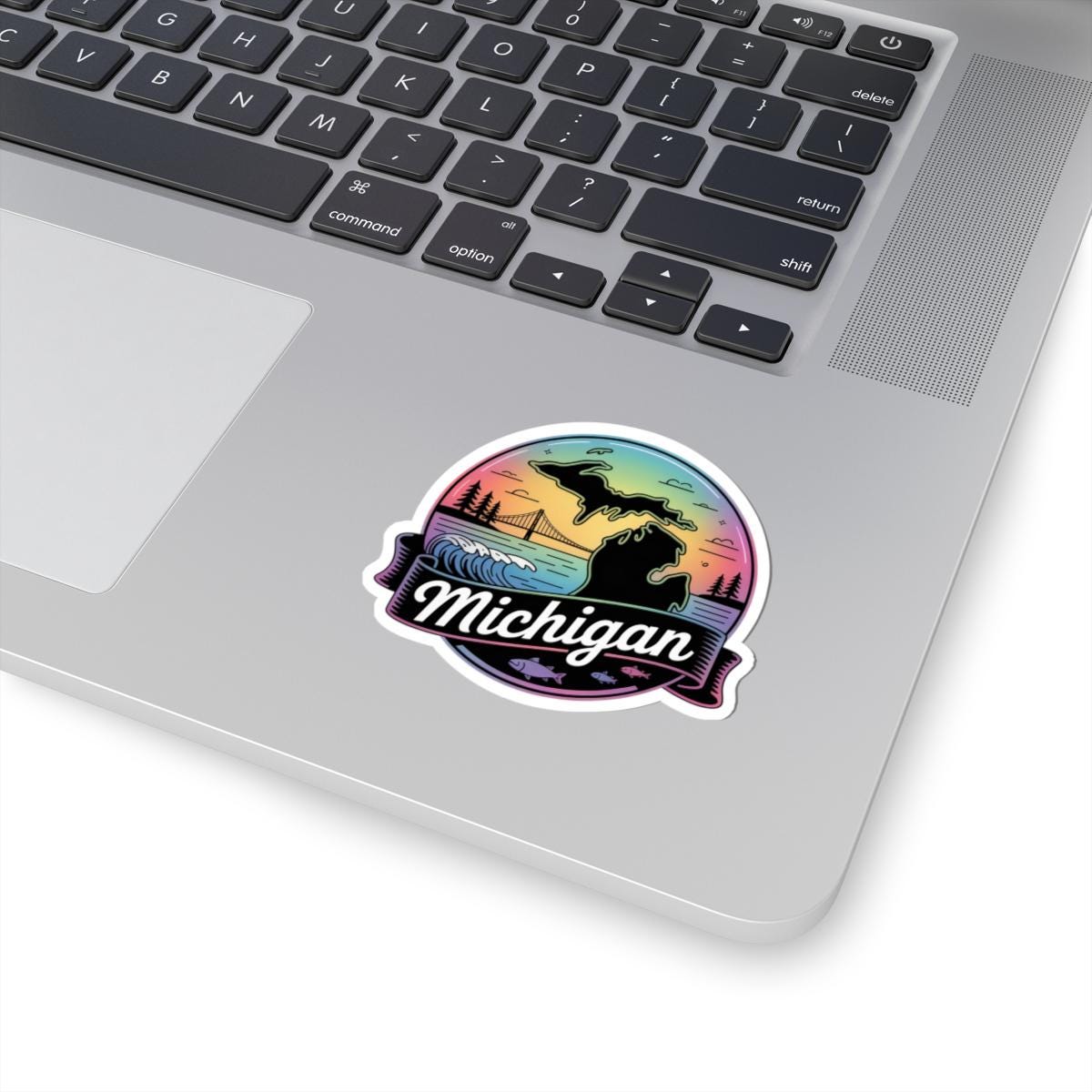 ColorFlow | Michigan Great Lakes Sunset Vinyl Sticker | Mackinac Bridge Scenic Travel Art Decal