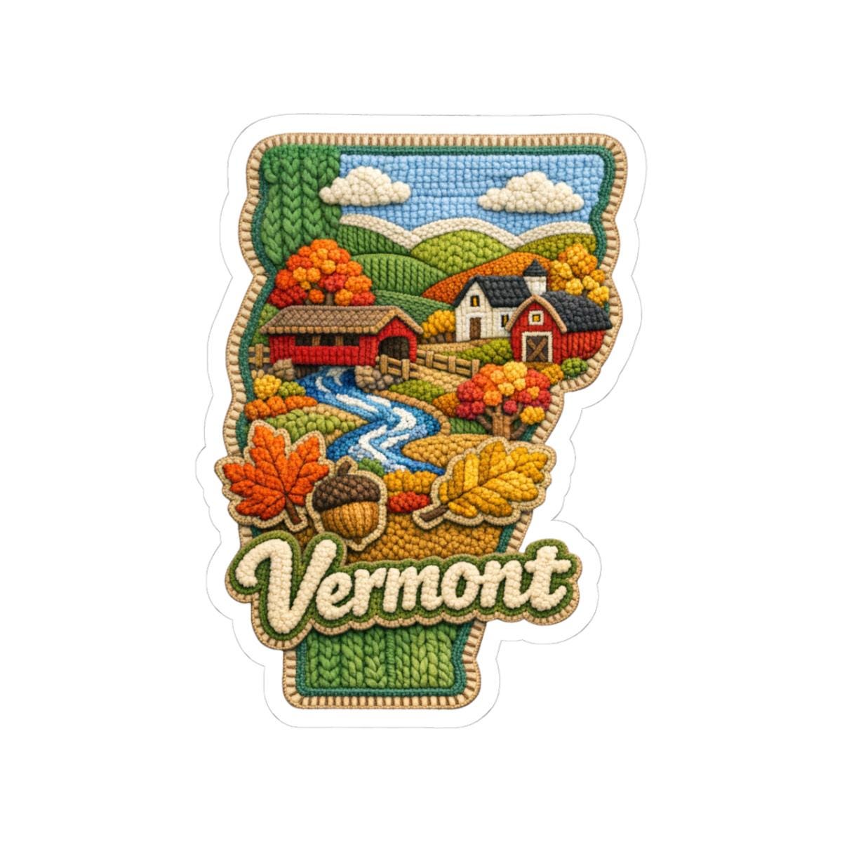 Vermont Autumn Covered Bridge Sticker | New England Fall Foliage Art