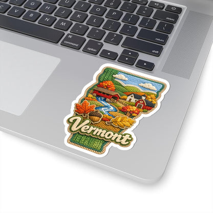 Vermont Autumn Covered Bridge Sticker | New England Fall Foliage Art