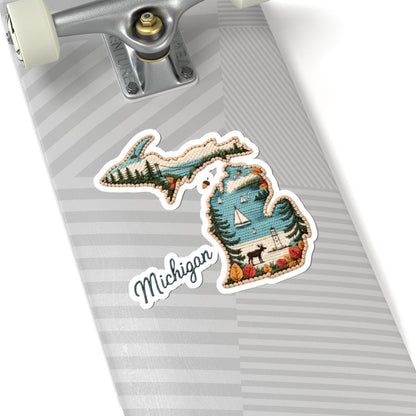 Michigan Lakes Vinyl Sticker | Sailboats, Forest, Wildlife Art (Waterproof)