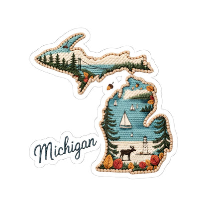 Michigan Lakes Vinyl Sticker | Sailboats, Forest, Wildlife Art (Waterproof)