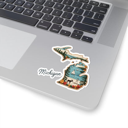 Michigan Lakes Vinyl Sticker | Sailboats, Forest, Wildlife Art (Waterproof)