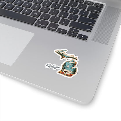 Michigan Lakes Vinyl Sticker | Sailboats, Forest, Wildlife Art (Waterproof)