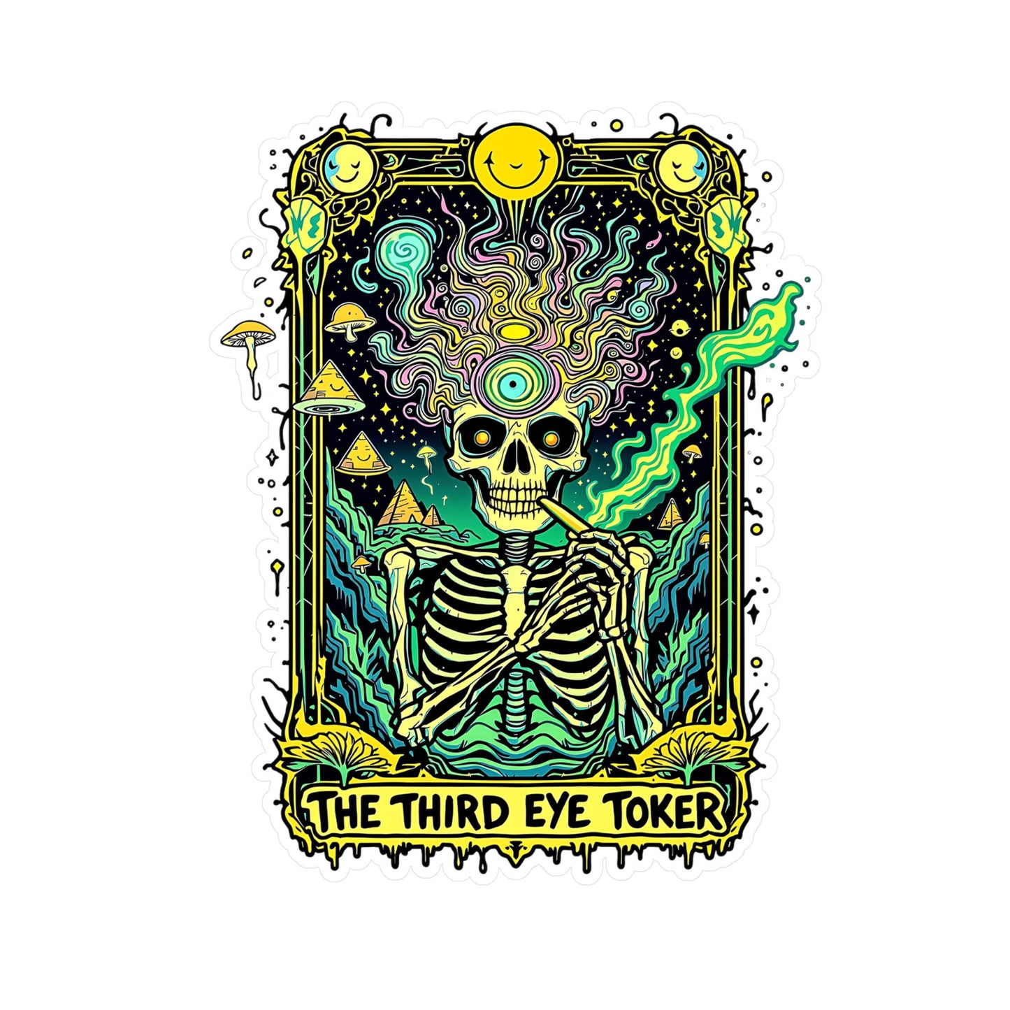 ColorFlow | Third Eye Toker Skeleton Vinyl Sticker | Psychedelic Art Waterproof Decal | Glossy Matte Holographic | 6 Sizes